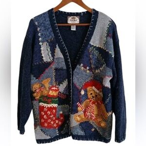 Tiara Festive Navy Cardigan with Bear and Stocking size MP